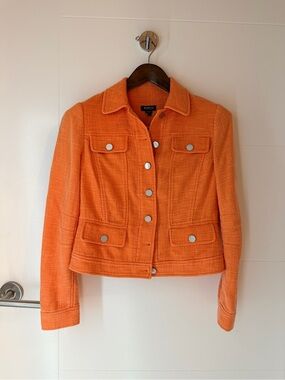 NWOT W by Worth Orange Tweed Jean-Style Jacket with Pockets Women’s US Size 2